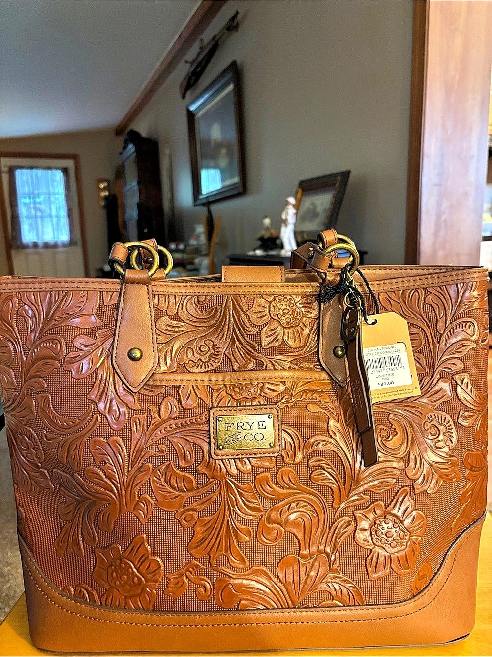 Frye Core Tote Leather-Style Floral Tote in Brown NWT